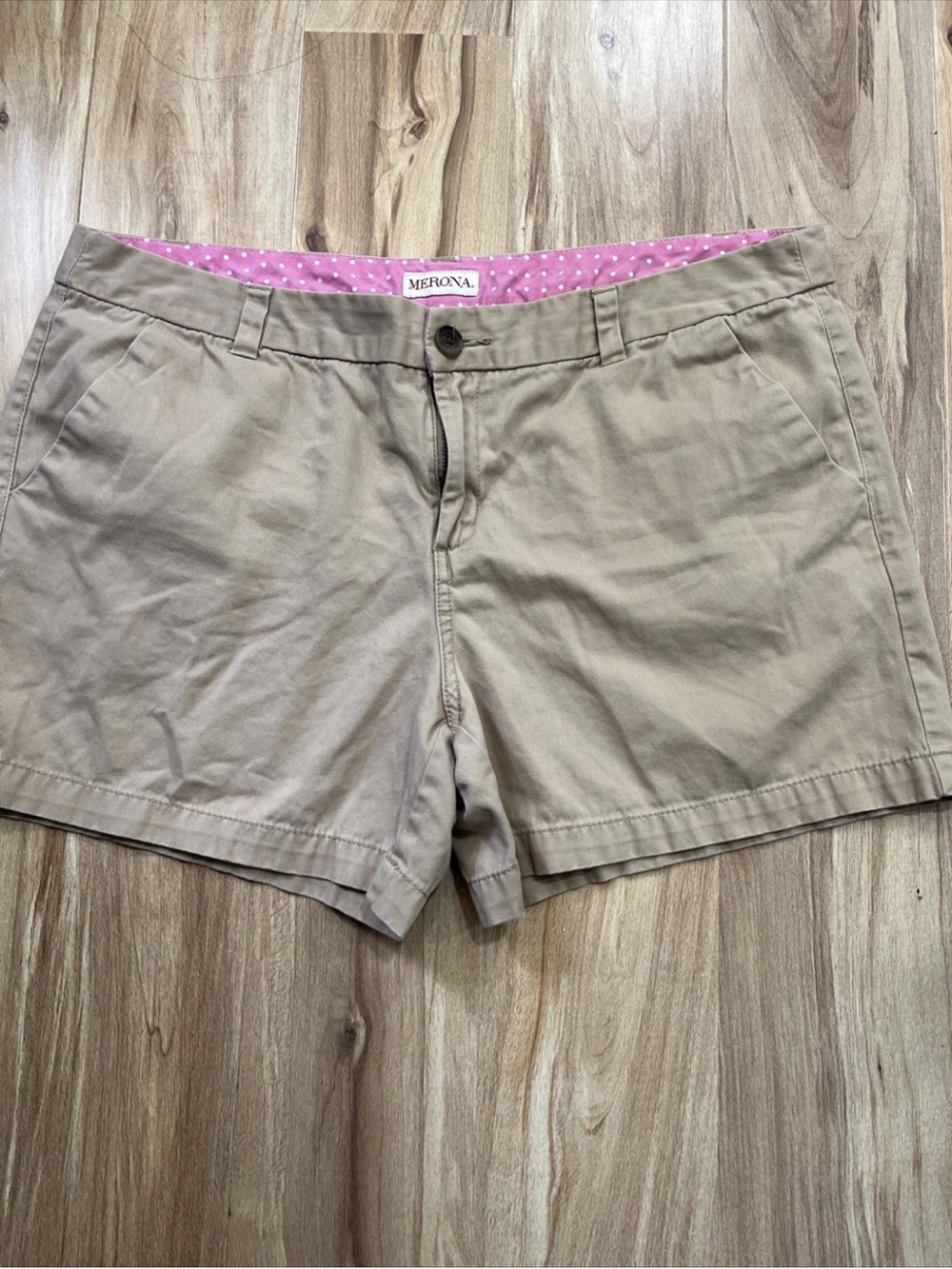 Merona Khaki Women's Chino Shorts with Pink Waistband
